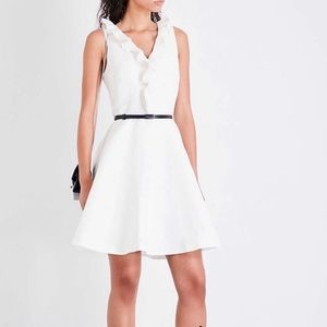 NWT TED BAKER • ivory ruffle v neck skater dress SIZE 2